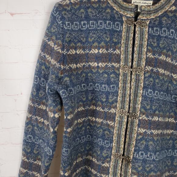Telluride Clothing Co 100% Wool Nordic Fair Isle Cardigan Sweater Sz M Blue Mult - Picture 6 of 13